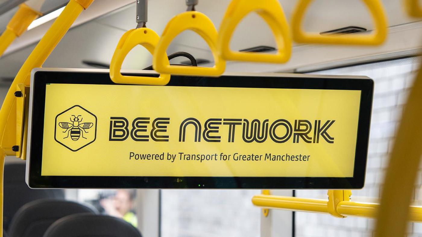 bee network logo on a screen on a new bus