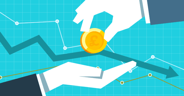 compensation policy graphic, hand being given a coin with graphs in the background